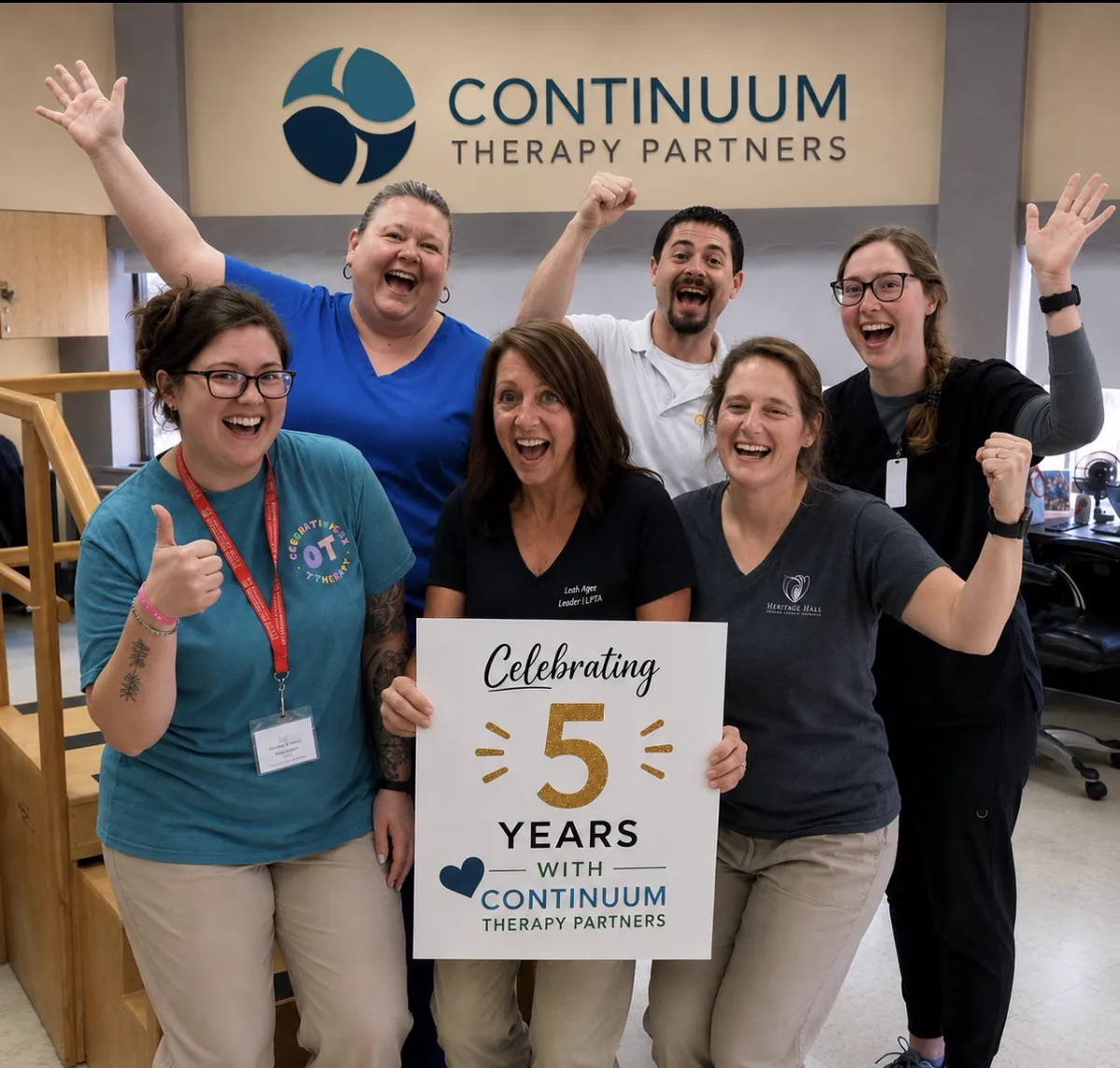 Continuum team members celebrating five years with Continuum Therapy Partners